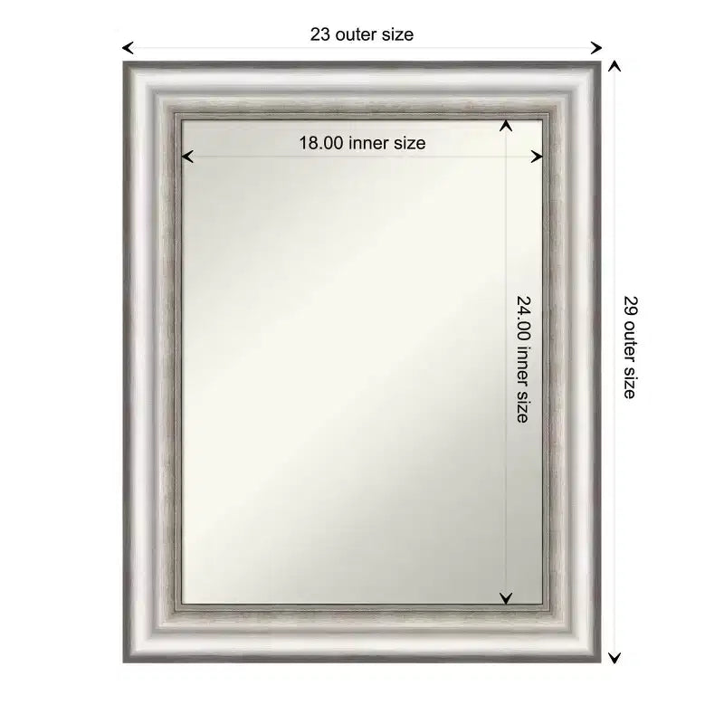 Miroir mural de salle de bain rectangulaire moderne argenté, 23"x29", sans biseau, montage mural
