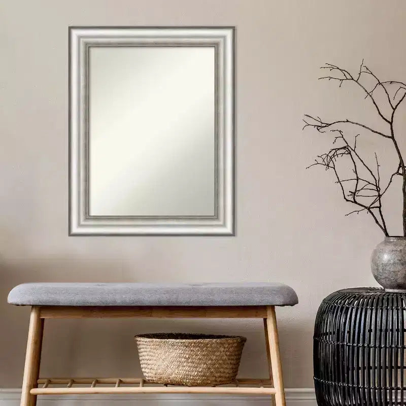 Miroir mural de salle de bain rectangulaire moderne argenté, 23"x29", sans biseau, montage mural