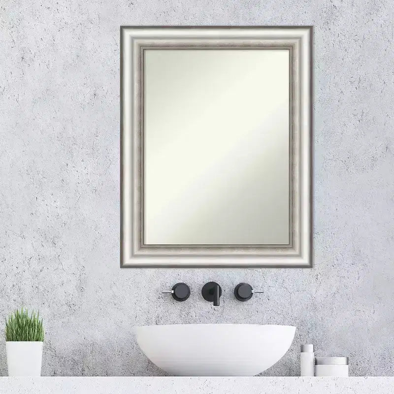 Miroir mural de salle de bain rectangulaire moderne argenté, 23"x29", sans biseau, montage mural
