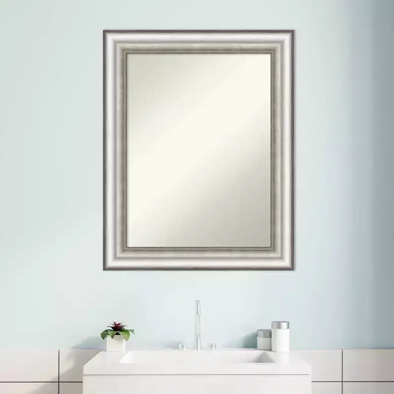 Miroir mural de salle de bain rectangulaire moderne argenté, 23"x29", sans biseau, montage mural