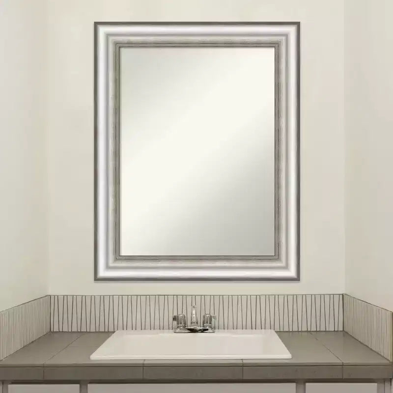 Miroir mural de salle de bain rectangulaire moderne argenté, 23"x29", sans biseau, montage mural