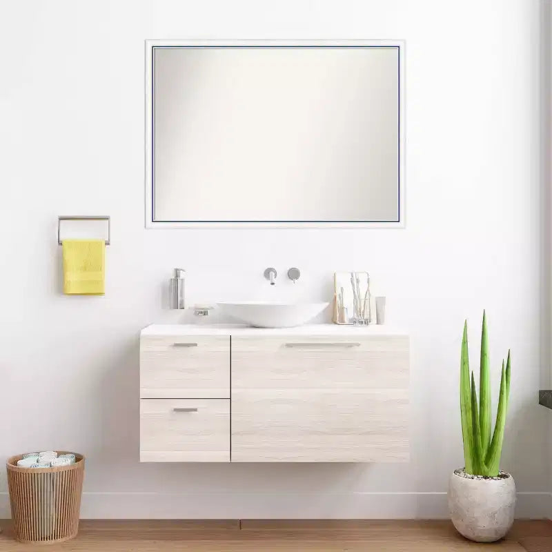 Miroir mural de salle de bain Morgan en bois, 40"x29", sans biseau, blanc/bleu, quincaillerie de montage incluse, cadre en bois
