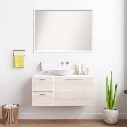 Miroir mural de salle de bain Morgan en bois, 40"x29", sans biseau, blanc/bleu, quincaillerie de montage incluse, cadre en bois