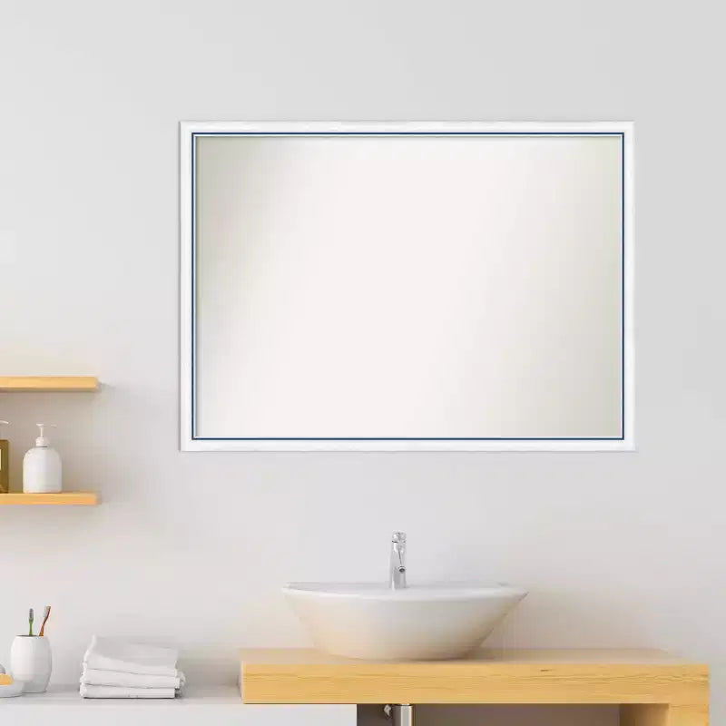 Miroir mural de salle de bain Morgan en bois, 40"x29", sans biseau, blanc/bleu, quincaillerie de montage incluse, cadre en bois