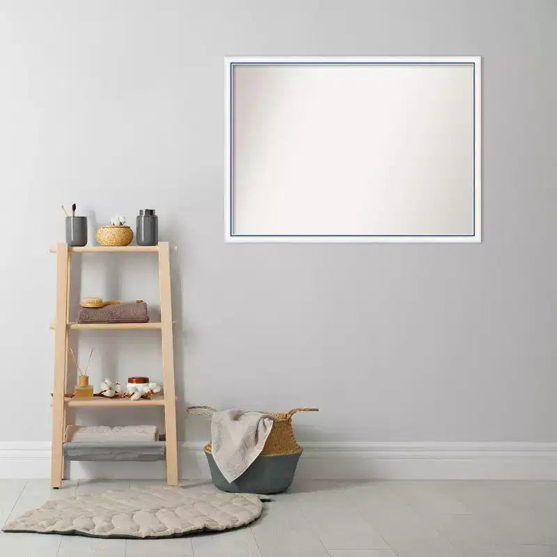 Miroir mural de salle de bain Morgan en bois, 40"x29", sans biseau, blanc/bleu, quincaillerie de montage incluse, cadre en bois