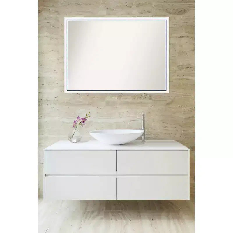 Miroir mural de salle de bain Morgan en bois, 40"x29", sans biseau, blanc/bleu, quincaillerie de montage incluse, cadre en bois