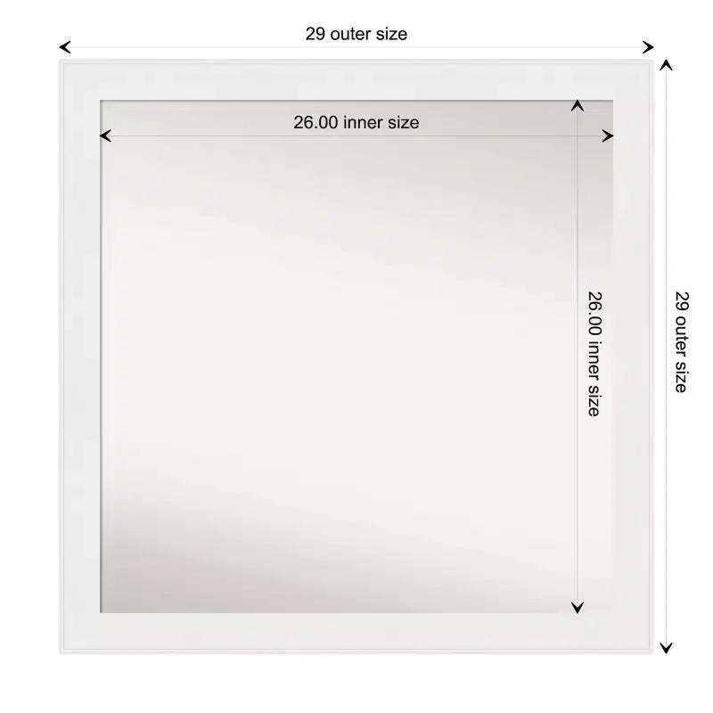 Miroir mural de salle de bain étroit blanc de 30 po x 30 po sans biseau avec quincaillerie de montage, à fixer au mur