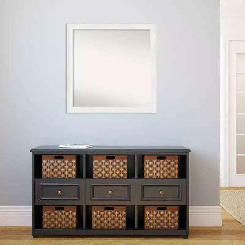 Miroir mural de salle de bain étroit blanc de 30 po x 30 po sans biseau avec quincaillerie de montage, à fixer au mur