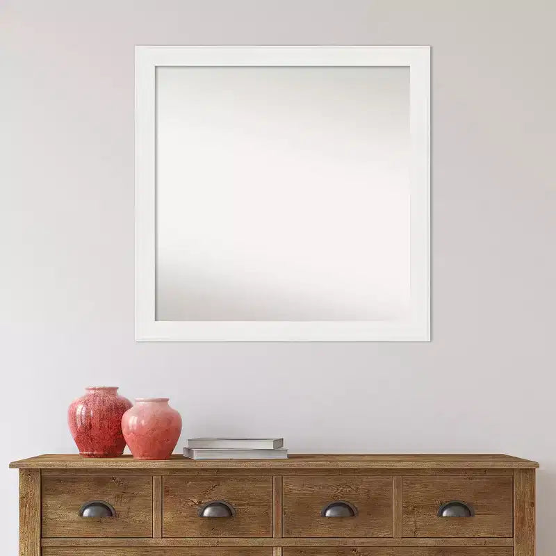 Miroir mural de salle de bain étroit blanc de 30 po x 30 po sans biseau avec quincaillerie de montage, à fixer au mur