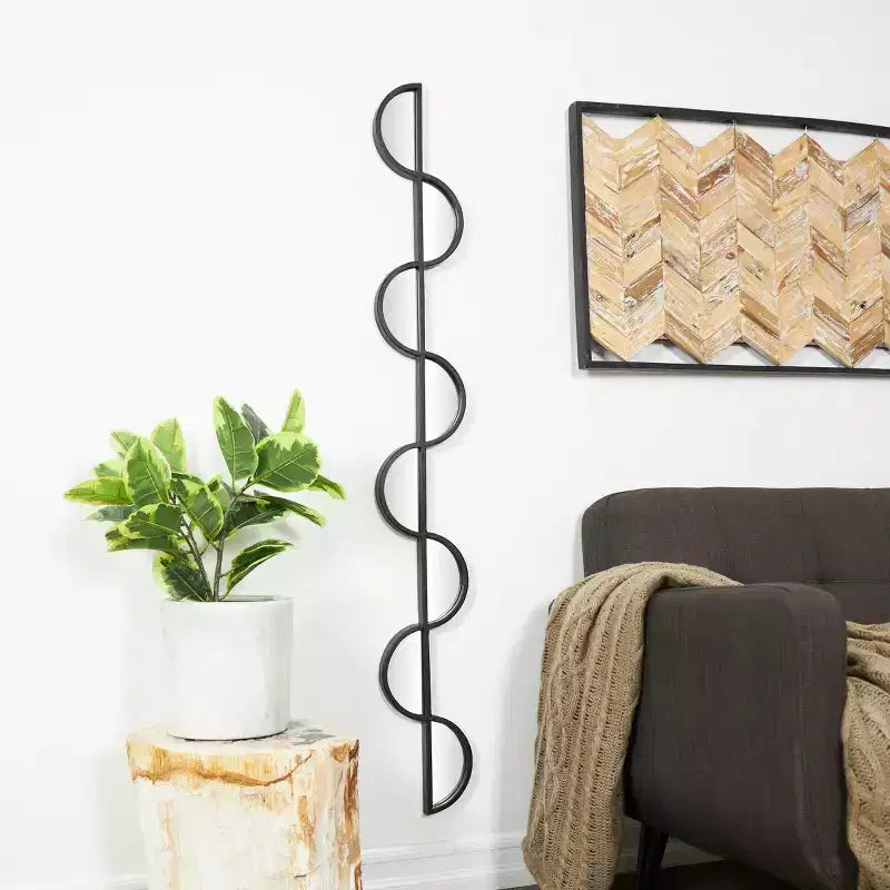 Miroir mural ondulé à 8 couches en bois mince et superposé, 150x18 cm : Décoration de vanité moderne