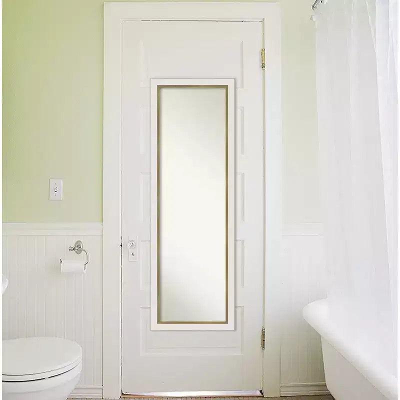 Miroir de porte étroit rectangulaire complet 17 po x 51 po en EVA blanc doré non biseauté
