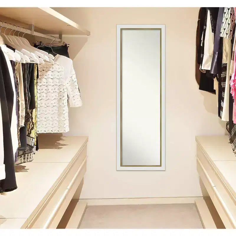Miroir de porte étroit rectangulaire complet 17 po x 51 po en EVA blanc doré non biseauté