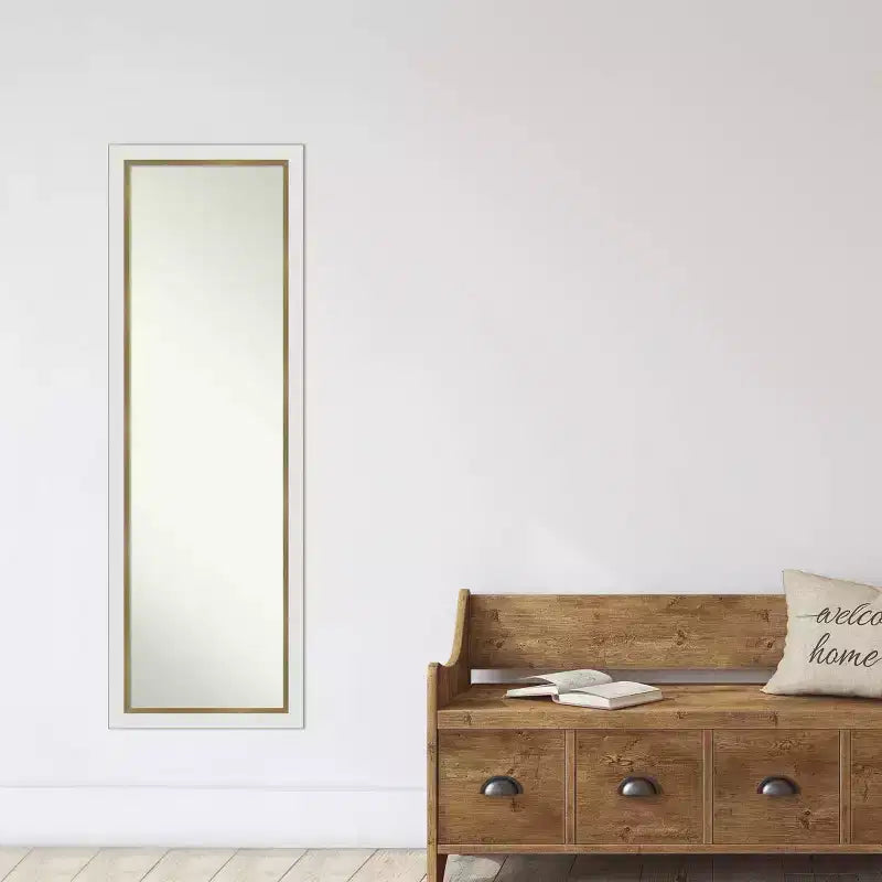 Miroir de porte étroit rectangulaire complet 17 po x 51 po en EVA blanc doré non biseauté