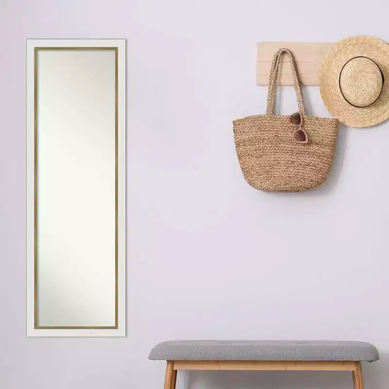 Miroir de porte étroit rectangulaire complet 17 po x 51 po en EVA blanc doré non biseauté