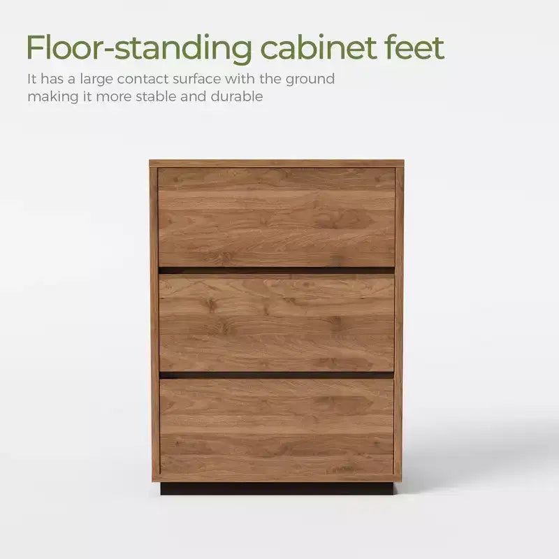 Commode de chambre à 3 tiroirs de style campagnard, armoire de rangement en bois avec grand espace, meuble de chambre minimaliste couleur noyer