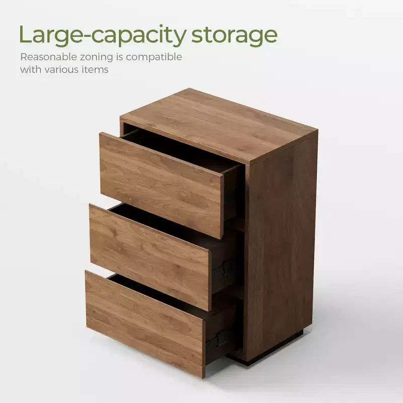 Commode de chambre à 3 tiroirs de style campagnard, armoire de rangement en bois avec grand espace, meuble de chambre minimaliste couleur noyer