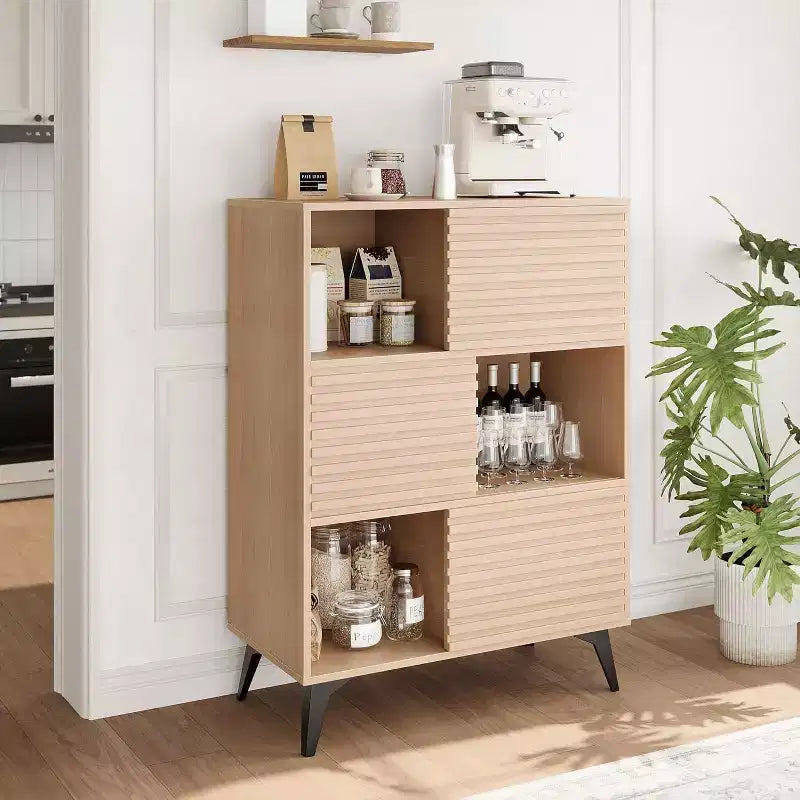 Bahut moderne avec portes et meuble de rangement à 3 niveaux, buffet d'exposition en bois avec pieds solides pour salon, salle à manger, cuisine
