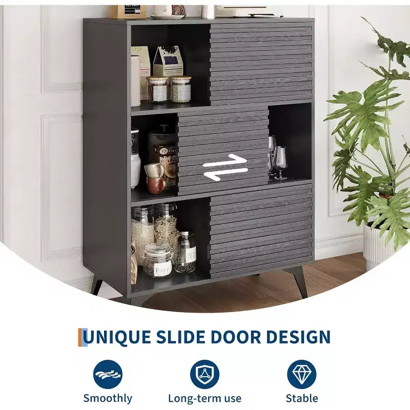 Bahut moderne avec portes et meuble de rangement à 3 niveaux, buffet d'exposition en bois avec pieds solides pour salon, salle à manger, cuisine
