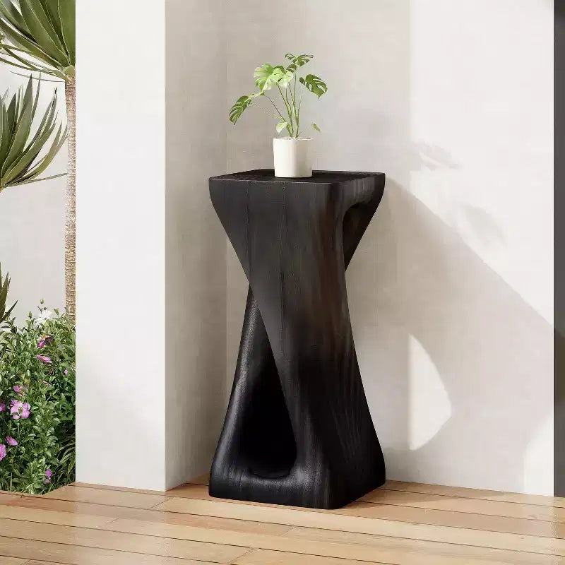 Table d'appoint rétro, texture bois, table d'appoint torsadée pour l'intérieur/extérieur