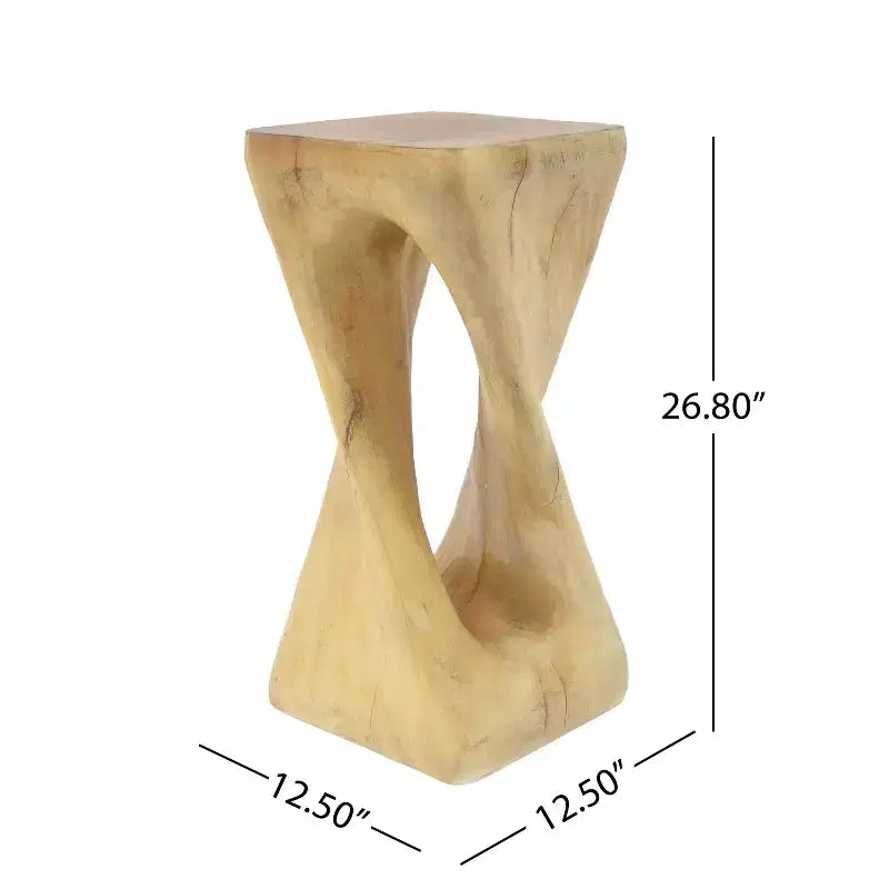 Table d'appoint rétro, texture bois, table d'appoint torsadée pour l'intérieur/extérieur