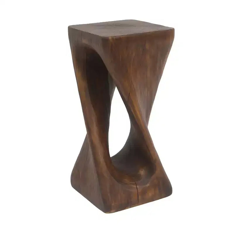 Table d'appoint rétro, texture bois, table d'appoint torsadée pour l'intérieur/extérieur