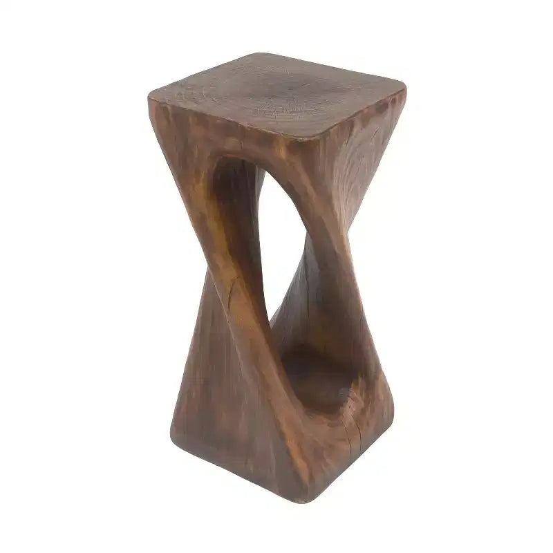 Table d'appoint rétro, texture bois, table d'appoint torsadée pour l'intérieur/extérieur
