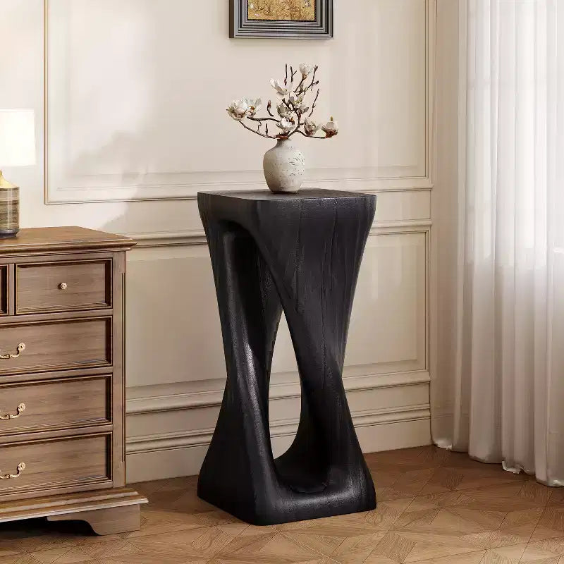 Table d'appoint rétro, texture bois, table d'appoint torsadée pour l'intérieur/extérieur