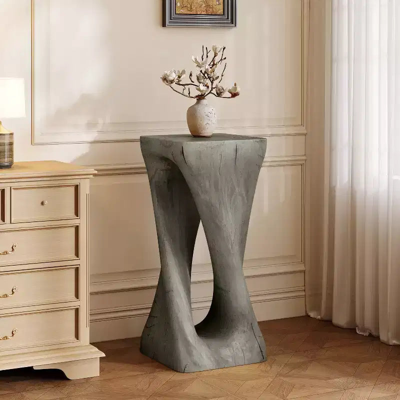 Table d'appoint rétro, texture bois, table d'appoint torsadée pour l'intérieur/extérieur