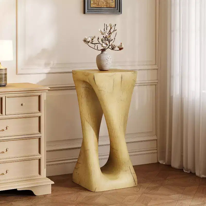 Table d'appoint rétro, texture bois, table d'appoint torsadée pour l'intérieur/extérieur