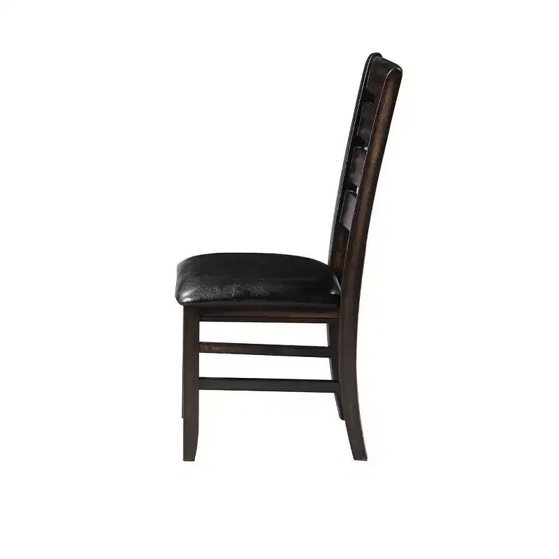 23" Chaise de salle à manger en similicuir noir et expresso, lot de 2, sans accoudoirs, revêtement en lin