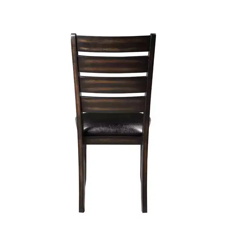 23" Chaise de salle à manger en similicuir noir et expresso, lot de 2, sans accoudoirs, revêtement en lin