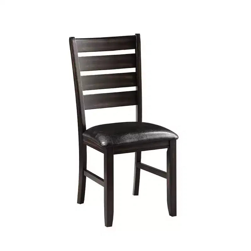 23" Chaise de salle à manger en similicuir noir et expresso, lot de 2, sans accoudoirs, revêtement en lin