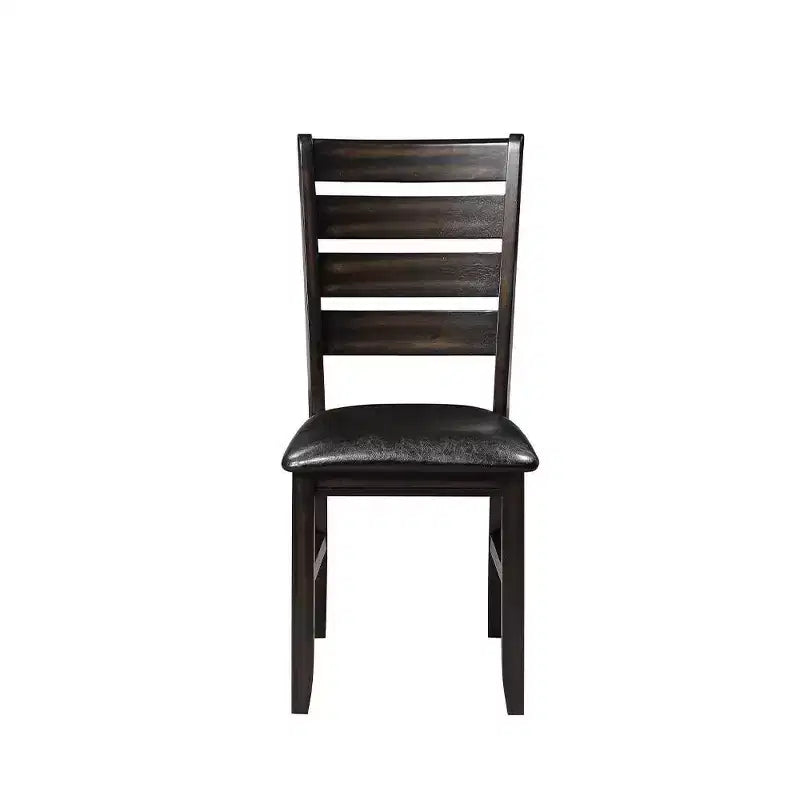 23" Chaise de salle à manger en similicuir noir et expresso, lot de 2, sans accoudoirs, revêtement en lin