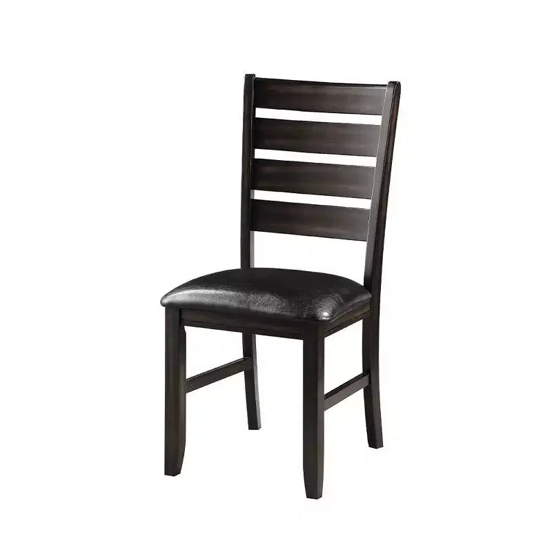 23" Chaise de salle à manger en similicuir noir et expresso, lot de 2, sans accoudoirs, revêtement en lin