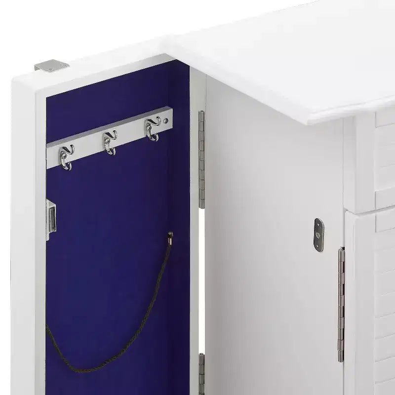 Coiffeuse à bijoux moderne en bois massif avec 4 tiroirs doublés, 3 compartiments et plateau relevable, finition blanche
