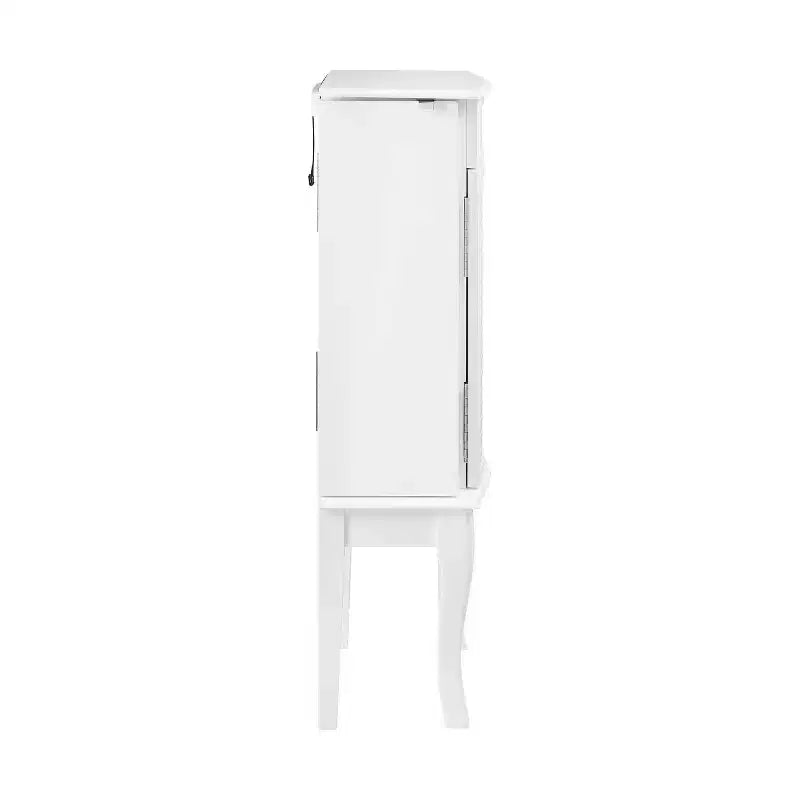 Coiffeuse à bijoux moderne en bois massif avec 4 tiroirs doublés, 3 compartiments et plateau relevable, finition blanche