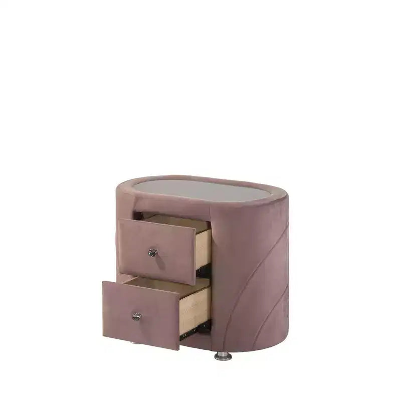 Table de chevet Salonia 29 po en composite de bois et velours rose, aucun assemblage requis, conforme aux normes de sécurité