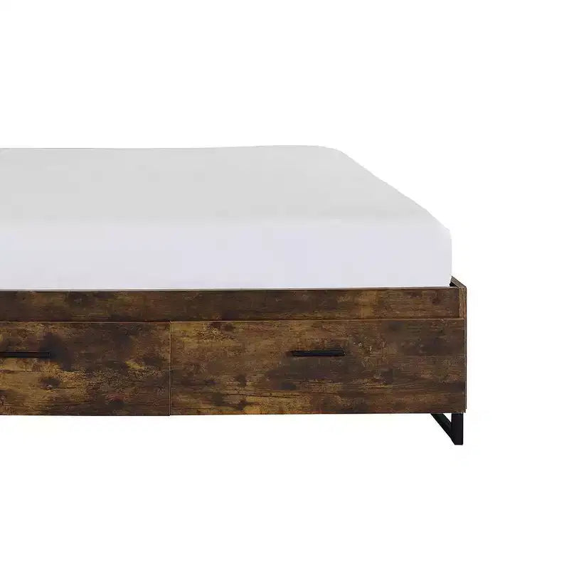 Lit King Size Juvanth Eastern Style en Chêne Rustique/Finition Noire