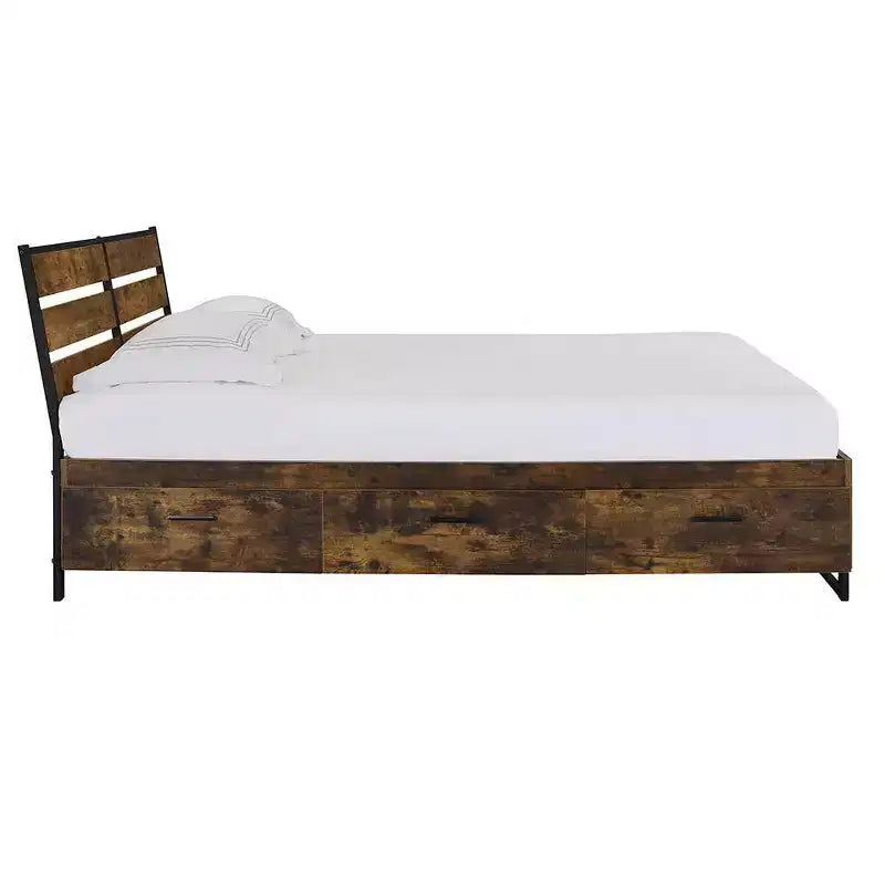 Lit King Size Juvanth Eastern Style en Chêne Rustique/Finition Noire