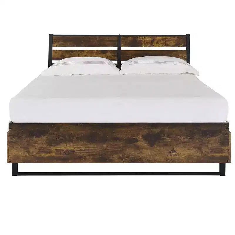 Lit King Size Juvanth Eastern Style en Chêne Rustique/Finition Noire