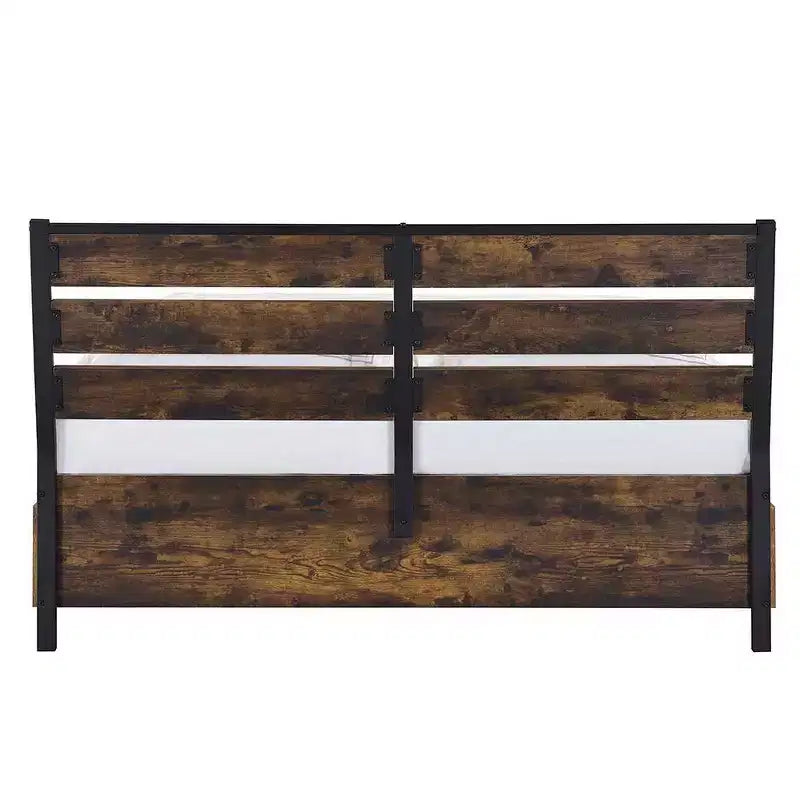 Lit King Size Juvanth Eastern Style en Chêne Rustique/Finition Noire