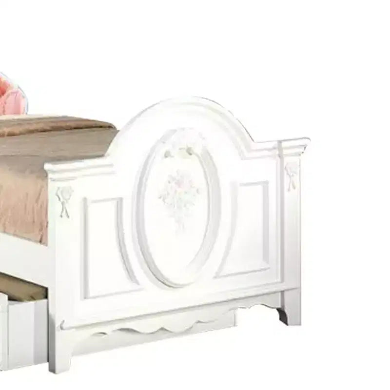 Lit double complet Flora 81 po, fini blanc, rembourré coton, rangement sous le lit, assemblage sans outils