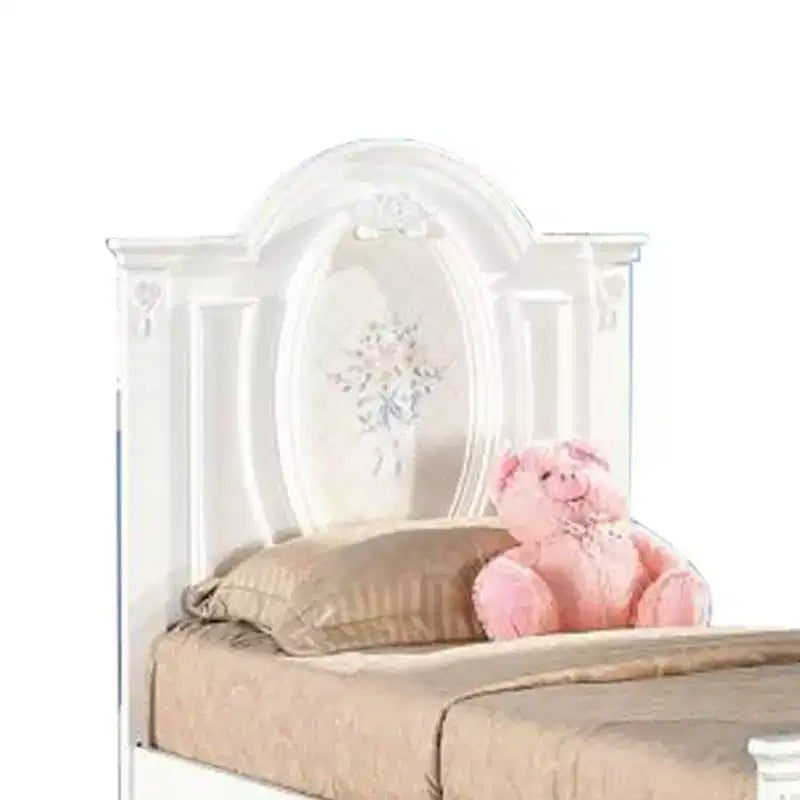 Lit double complet Flora 81 po, fini blanc, rembourré coton, rangement sous le lit, assemblage sans outils