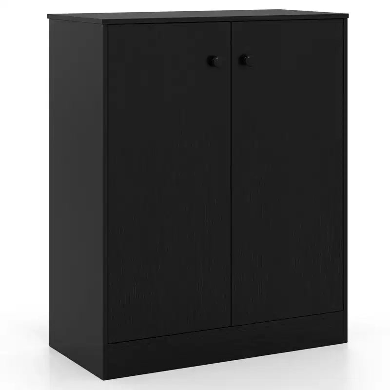 Meuble de rangement 2 portes, organisateur de rangement autoportant avec étagère à 3 niveaux, entrée, Noir/Brun