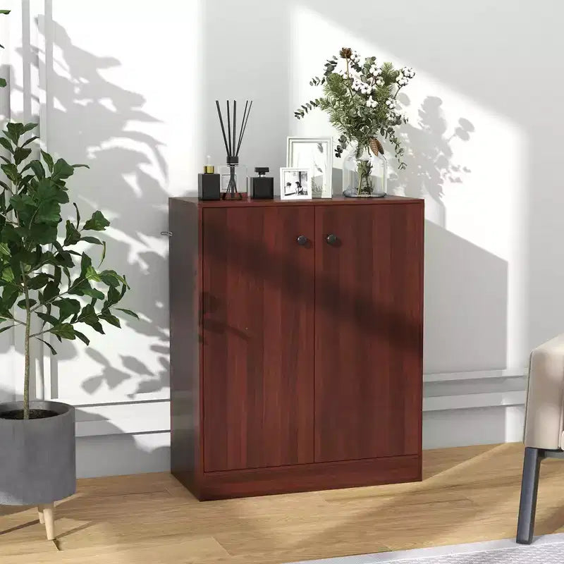 Meuble de rangement 2 portes, organisateur de rangement autoportant avec étagère à 3 niveaux, entrée, Noir/Brun