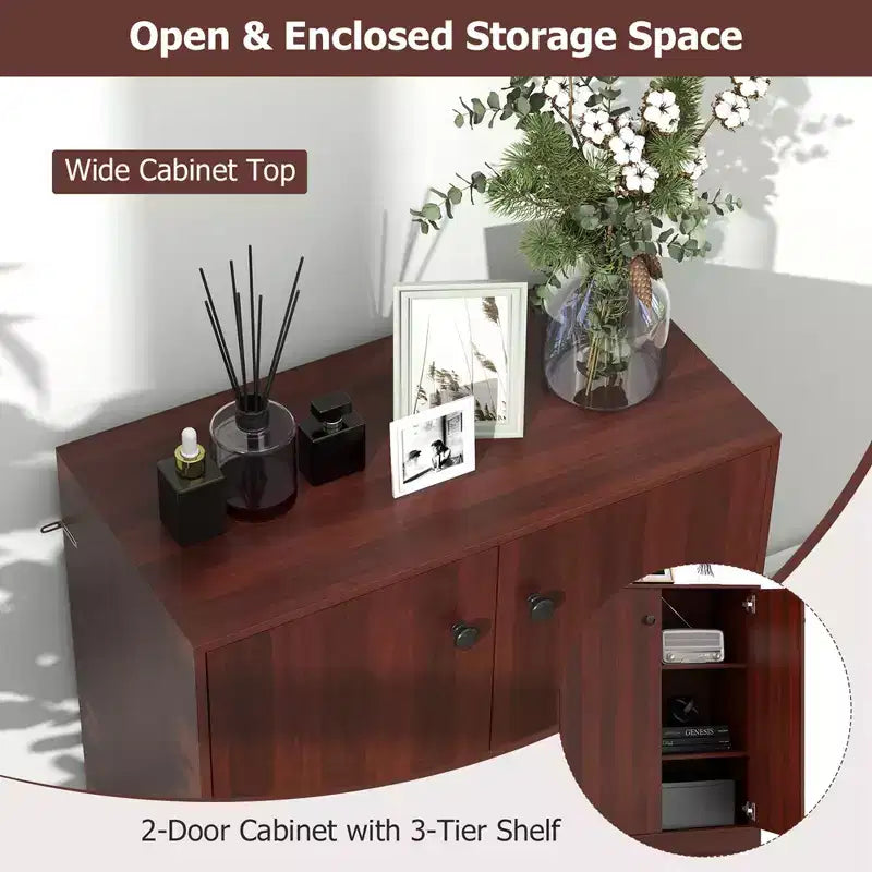 Meuble de rangement 2 portes, organisateur de rangement autoportant avec étagère à 3 niveaux, entrée, Noir/Brun