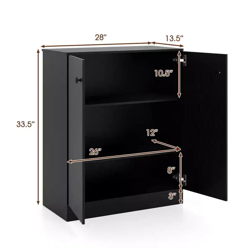Meuble de rangement 2 portes, organisateur de rangement autoportant avec étagère à 3 niveaux, entrée, Noir/Brun