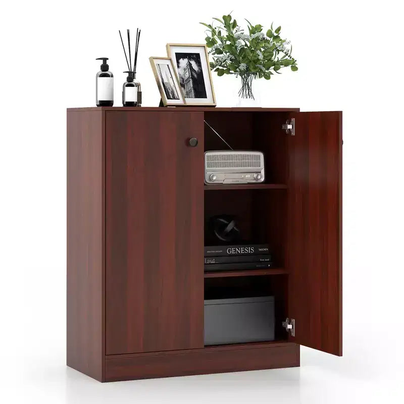 Meuble de rangement 2 portes, organisateur de rangement autoportant avec étagère à 3 niveaux, entrée, Noir/Brun
