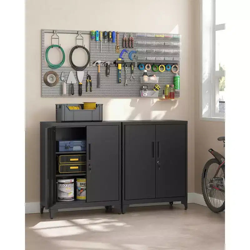 Armoire de bureau, Armoire de garage, Armoire de rangement en métal avec portes et étagères