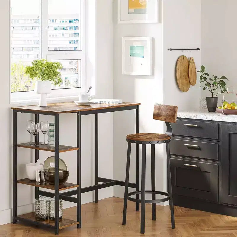 Table de bar avec cadre métallique robuste, montage facile, design industriel, 60 x 109 x 100 cm, marron rustique